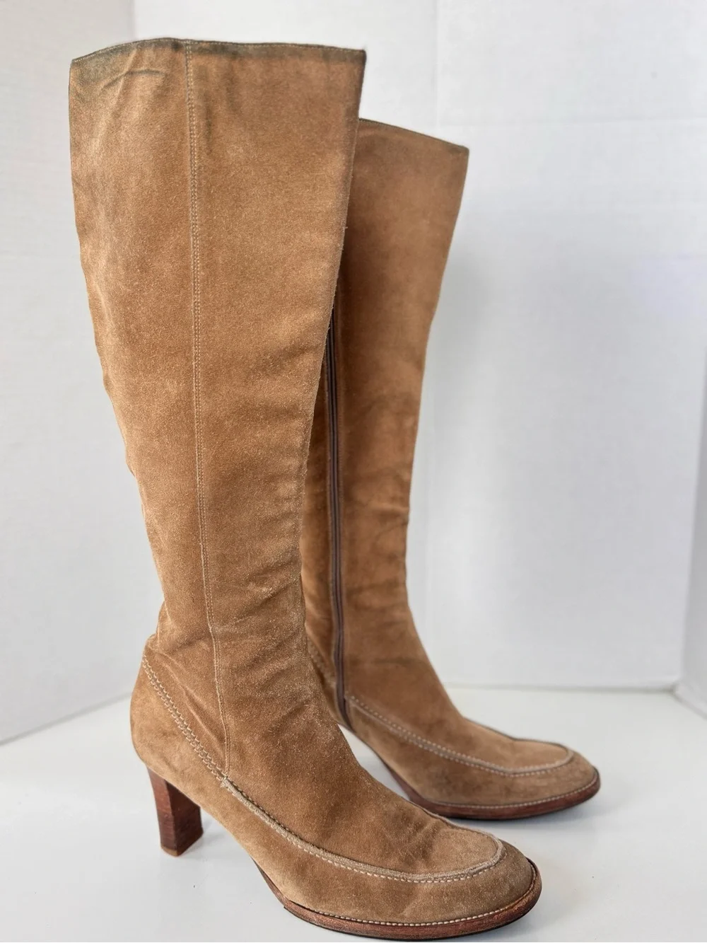 vintage 90s ralph lauren blue label tan suede tall heel boots size 8 *Flaws - Picture 2 of 15